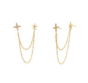 Double Piercing Chain Earrings – Elegant Layered Design in Stainless Steel Gold
