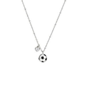 Modern Soccer Ball Necklace With CZ Heart And Station Chain