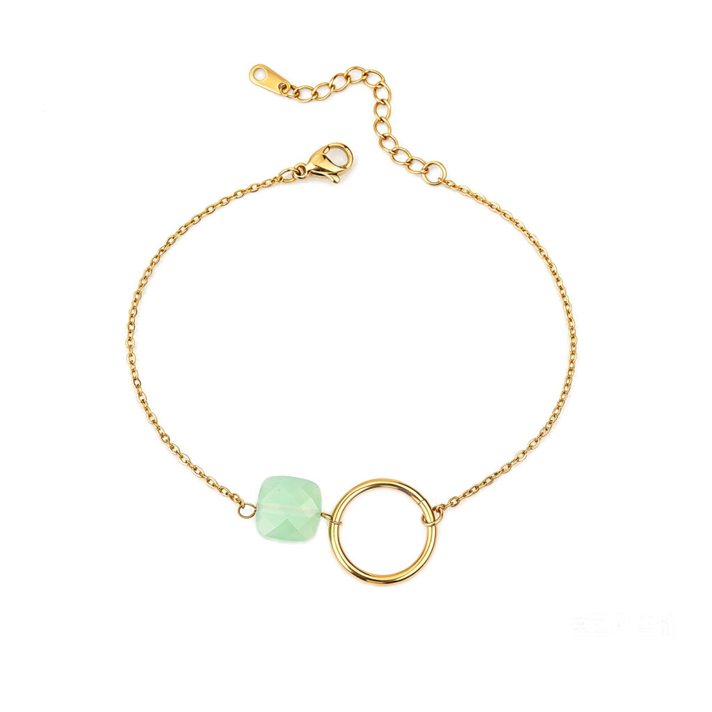 Asymmetrical Gold Chain Bracelet with Circle Charm and Crystal
