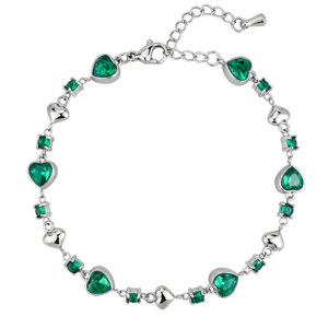 Modern Style Green Cubic Zirconia Heart Link Bracelet